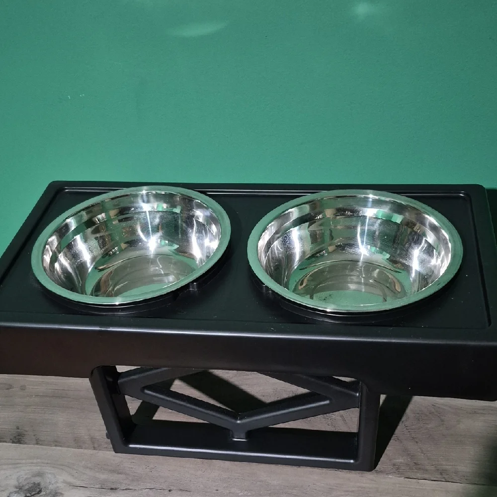 Elevated Pet Feeder with Silver Bowls